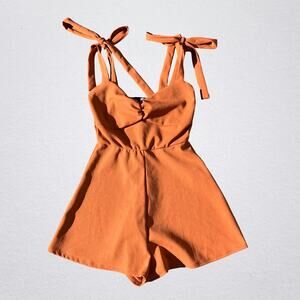 Windsor brown romper with shoulder tie straps XS NWT